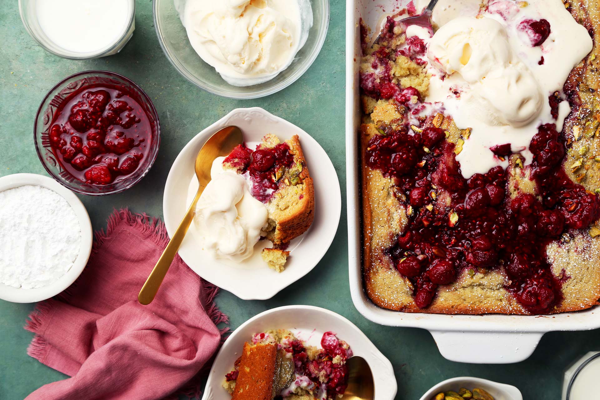Raspberry Pistachio Spoon Cake