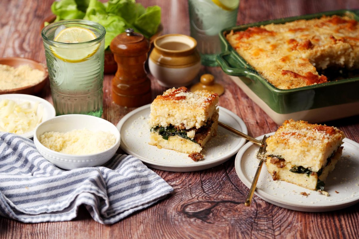 Cheesy Sausage and Kale Rice Pie