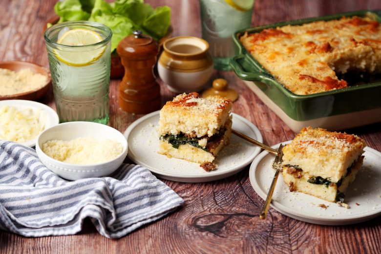 Cheesy Sausage and Kale Rice Pie